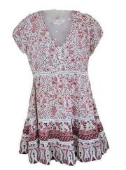 L'atiste by Amy Colorful Pink Floral Print Insert Lace V Neck Tiered Dress L NWT