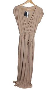 La Made sandy beige faux wrap column Grecian maxi dress with side slit size L