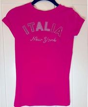 Pink Embellished Italia New York Women’s Shirt