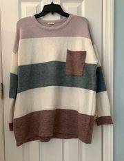 Multicolored Sweater With Pocket (White, Purple, And Blue)