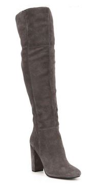 Ventah Suede Block Heel Wide Calf Over The Knee Boots Gray