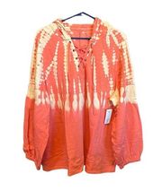 Lane Bryant Livi Activewear VNeck Hoodie Tie Dye coral/pink & White Sz 22/24 NWT