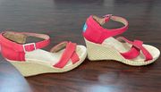 Red Wedge Open Toe Sandals with Buckle Size 8