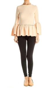 Venus Peach Peplum Top with Dramatic Bell Sleeves