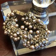 Gold with Rhinestones and Pearls Cha-Cha Bracelet