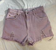 Bershka Size 4 Pastel Purple Distressed Cut Off Denim Jean Mid Rise Barbie Beach