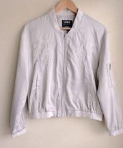 Gray Satin Floral Embroidered Lightweight Bomber Jacket