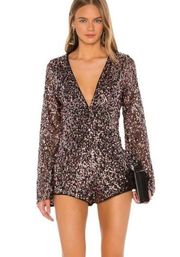 NWT! Camila Coelho Sequin Long Sleeve Low V-neck Romper Size Small