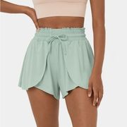 Halara Size M Green Frill High Waist Elastic Drawstring Stacked Casual 3” Short