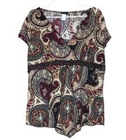 Julies Closet Y2K Womens Top Sz 1X Boho Paisley Print Lace Detail Short Sleeve