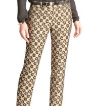 Ann Taylor Maven Black Print Leopard Ankle Slim Fit Crop Pants Women's 8