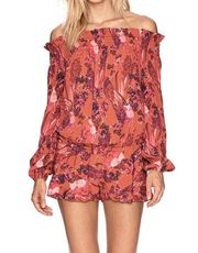 Beach Riot Floral Off Shoulder Shorts Romper One Piece Red Pink Small