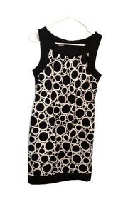 Kim Rogers Sleeveless Shift Dress Black White Circles