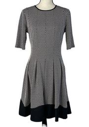 Danny & Nicole SZ 10 Fit 'n Flare Dress Polka Dot Elbow Sleeves Round Neck Knee