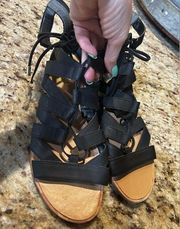 Franco Sarto Size 8.5 Black Gladiator Leather Women Sandals Shoes