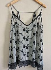 GIMMICKS floral embroidered boho western black and gray sheer slip cami