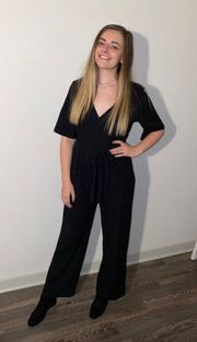 Black Glitter Tie Jumpsuit Open Back