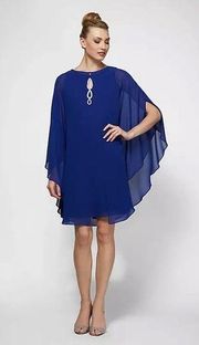 SLNY Crystal Keyhole Chiffon Dress w/Cape Women's Plus 14 Blue Swing