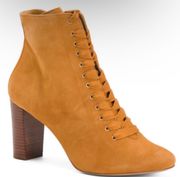 Sezane Alicia Cognac Tan Lace Up Almond Toe Suede Booties NEW