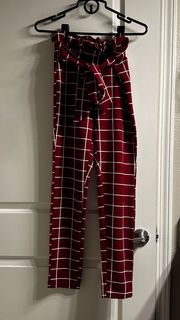 SheIn Red Checkered High Waisted Dress Pants