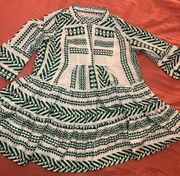 EUC Women’s Misslook Tribal Print Green and White Tiered Dress Size Small