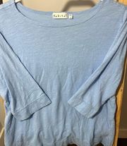 Habitat Clothes to Live in Blue Tunic 3/4 Sleeve Blouse Crinkle Top Women's