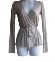 Aritzia Wilfred Free Womens XS Gray Lightweight Wrap Front Tie V Neck Sweater