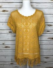 🌻Sun & Shadow Crochet Mustard Sleeveless Fringe M