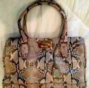 COLE HAAN Kendra Tote, Ivory/Taupe/Gray Leather Snakeskin Print