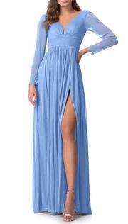 Steel Blue Bexley A-Line Pleated Tulle Floor-Length Dress