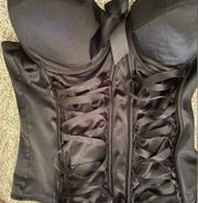 36D Black double lace-up corset