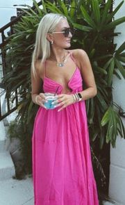 Hot Pink Chiffon Flowy Maxi Dress Blogger Favorite NWT Size Large Open Back