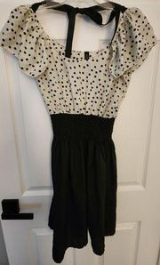 NWOT Zanzea White Black Polka Dot Flutter Sleeve Dress Size S