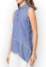 new Derek Lam 10 Crosby ᯾ Asymmetrical Hem Sleeveless Striped Top ᯾ Navy White