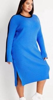 FUTURE COLLECTIVE Ribbed Sweater Long Sleeve Dress Cobalt Blue Black Sz XS