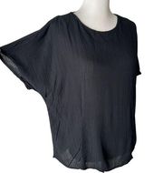 Carole Little Crinkle Blouse Vintage Black Short Sleeve Rayon Top Women Size 10