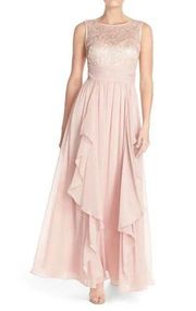 Eliza J Lace Bodice Chiffon Ruffle Tiered Maxi Gown in Blush Pink Size 4