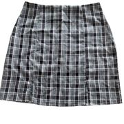 Romwe Women's M Plaid Mini Skirt High-Rise Split Zip Black Casual Party