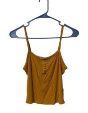 Active USA Mustard Yellow Spaghetti Strap Tank Top Crop Buttons Simple Small
