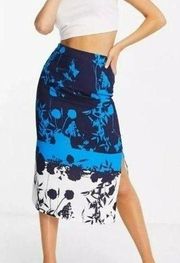 NWT Ted Baker Selaah Bluebell Floral Side Slit Midi Skirt Lined Ted 1 US Sz 0-2