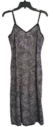 Soma Black Velvet Printed Spaghetti Strap Negligee Long Slip Dress Sz Large