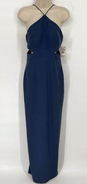 Aidan Mattox NWT Crepe Halter Strap Cutout Column Evening Gown Size 4 Blue