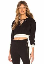 Lovers + Friends Cropped Katarina Hoodie In Black Womens Size Medium NWOT