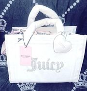 NWT Juicy Couture Velour Angel White Extra Spender Tote Bag Purse Large