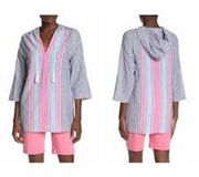 Tommy Bahama Passion Lovely Lanes Baja Linen Blend Hoodie Size XS Pink Blue