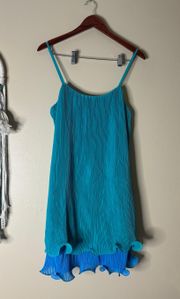 Bianca Pleated Ruffle Dress Teal Blue Size 6