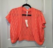 NWT NY Collection Orange Knit Cropped Short Sleeve Cardigan size PM