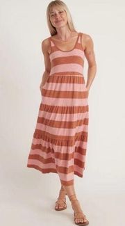 Marine Layer Medium Emma Tiered Maxi Dress Rosette/Sierra Stripe