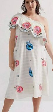 Anthropologie Plenty Tracy Reese One Shoulder Ruffle Embroidered Dress