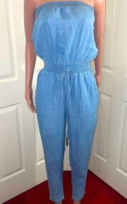 Light Denim Tube Top Cinched waist Jumpsuit size Medium